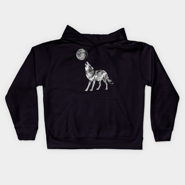 Wolf Howling Kids Hoodie by rachelsfinelines